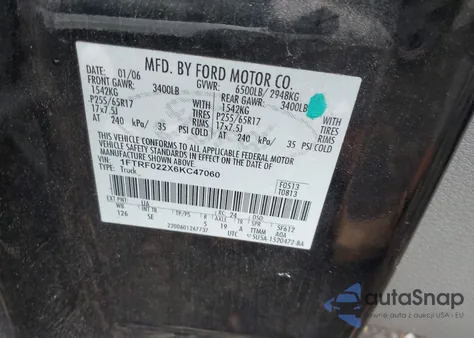 2006 Ford F-150 Stx/Xlt from USA, damaged, VIN 1FTRF022X6KC47060